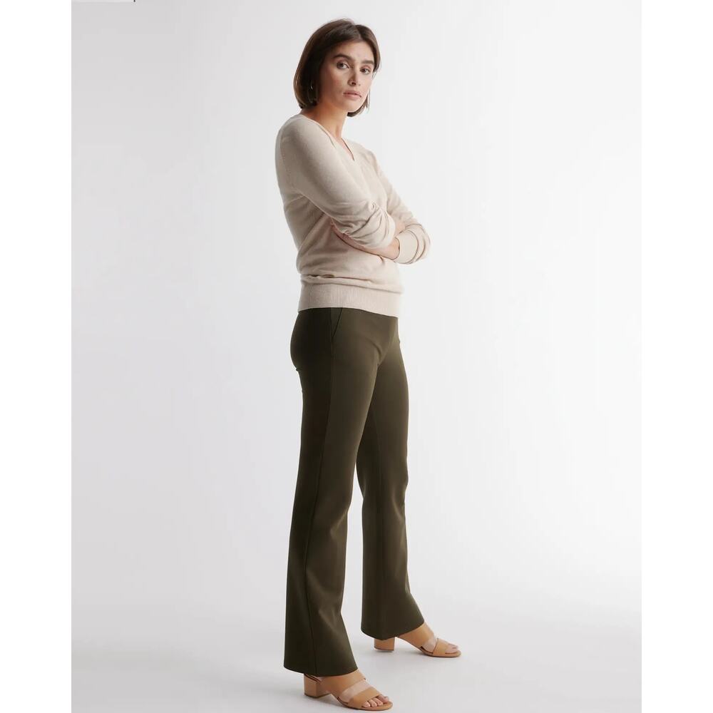Quince Ultra-Stretch Ponte Bootcut Pants Large Olive Green Comfort Officecore